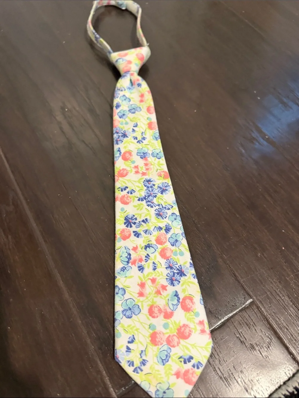 Kids Floral Print Clip-On Tie in Yellow with Blue and Pink Flowers